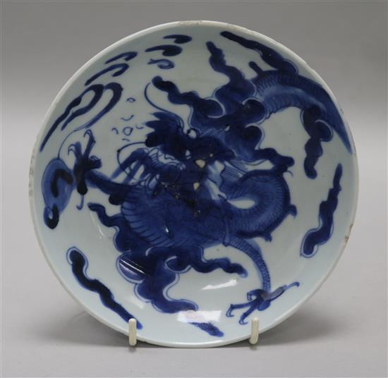 A Chinese blue and white saucer dish